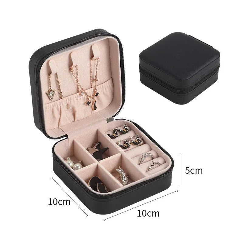 Portable Jewelry Box Jewelry Organizer Display Travel Jewelry Case Boxes Button Leather Storage Zipper Jewelers
