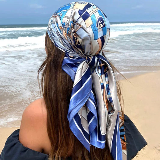 New 90*90cm Retro Brand Women Silk Scarf Bandanna Fashion Bohemian Pattern Square Hijab Lady Wrap Headband foulard muffler