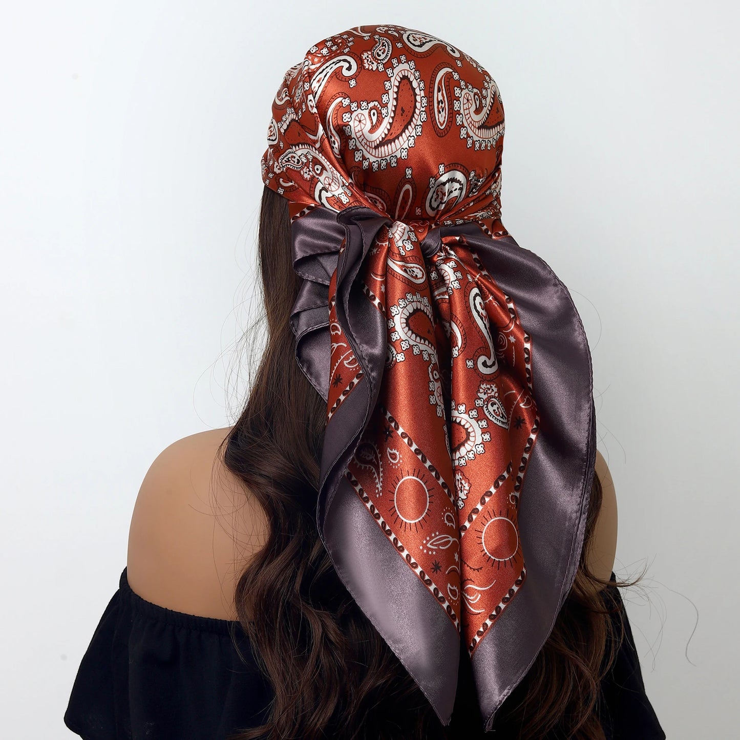 Fashion Square Silk Scarf Women Headband 90*90cm Print Neck Scarfs Office Hair Band Hand Kerchief Female Bandana Headwear