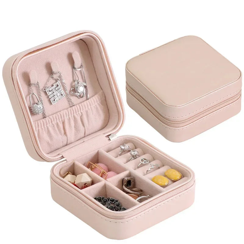 Portable Jewelry Box Jewelry Organizer Display Travel Jewelry Case Boxes Button Leather Storage Zipper Jewelers