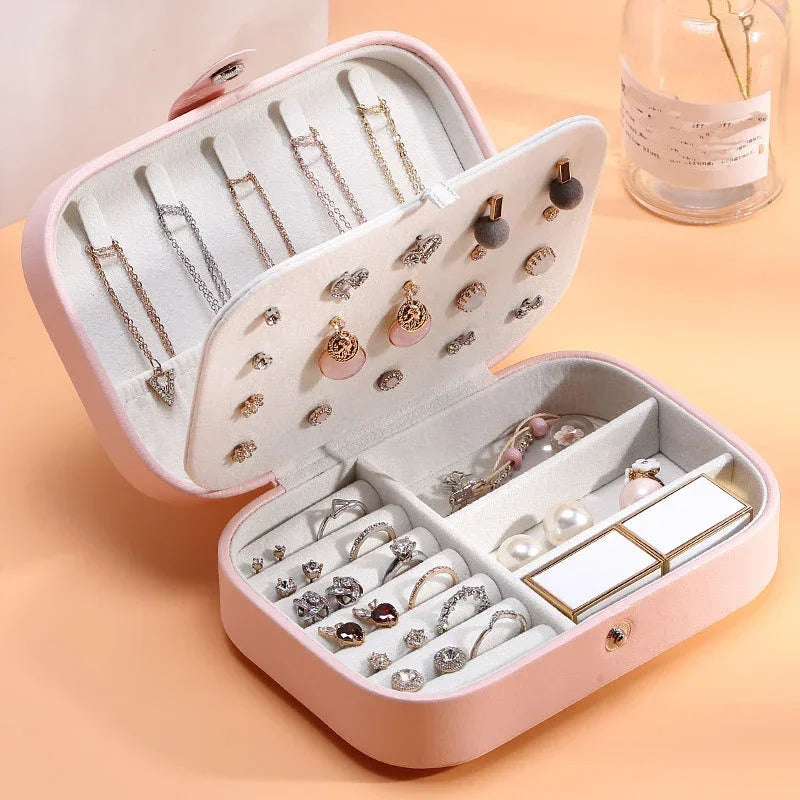 Portable Jewelry Box Jewelry Organizer Display Travel Jewelry Case Boxes Button Leather Storage Zipper Jewelers