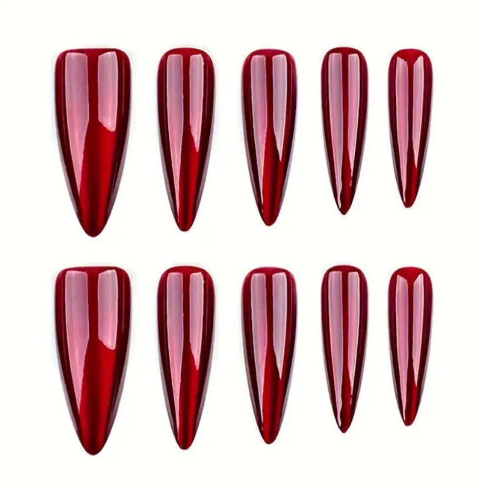 30Pcs Halloween Glossy Red Long Almond Press On Nails XS/S/M Cat's Eye Fake Nail Y2K False Fingertips for Party Festival Wear *&