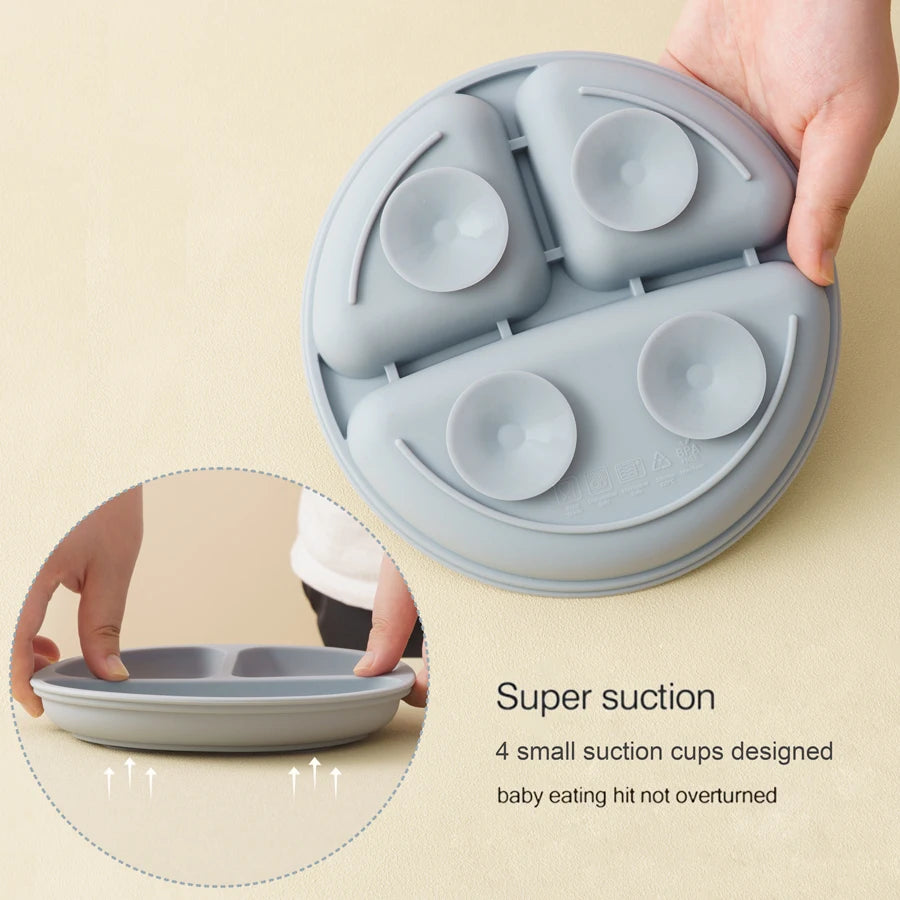 5Pcs Baby Silicone Feeding Set Round Dining Plate Sucker Bowl Dishes For Kids Waterproof Bib Children's Tableware Straw Cup