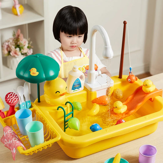 Kids Kitchen Sink Toys Electric Dishwasher Playing Toy With Running Water