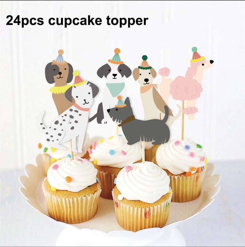 Cartoon Dog Birthday Party Decoration Disposable Dinnerware Cup Plate Napkin Kinves for Dogs Theme Party Supplies Baby Shower