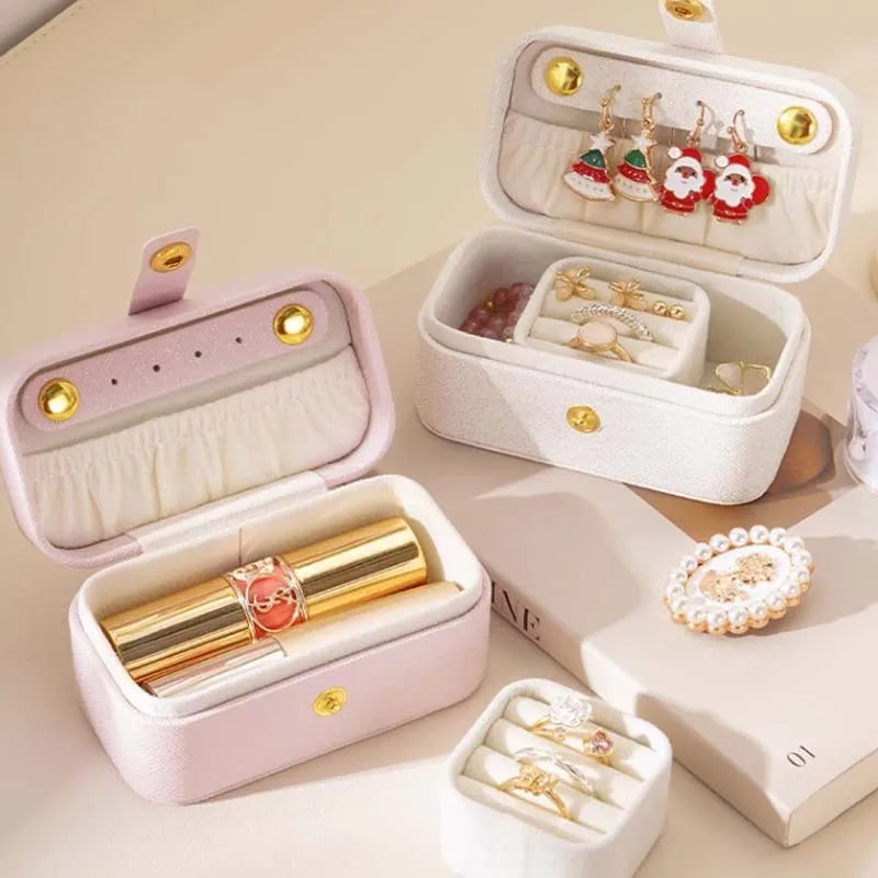 Exquisite Pu Leather Jewelry Box Simple Ring Necklace Earrings Storage