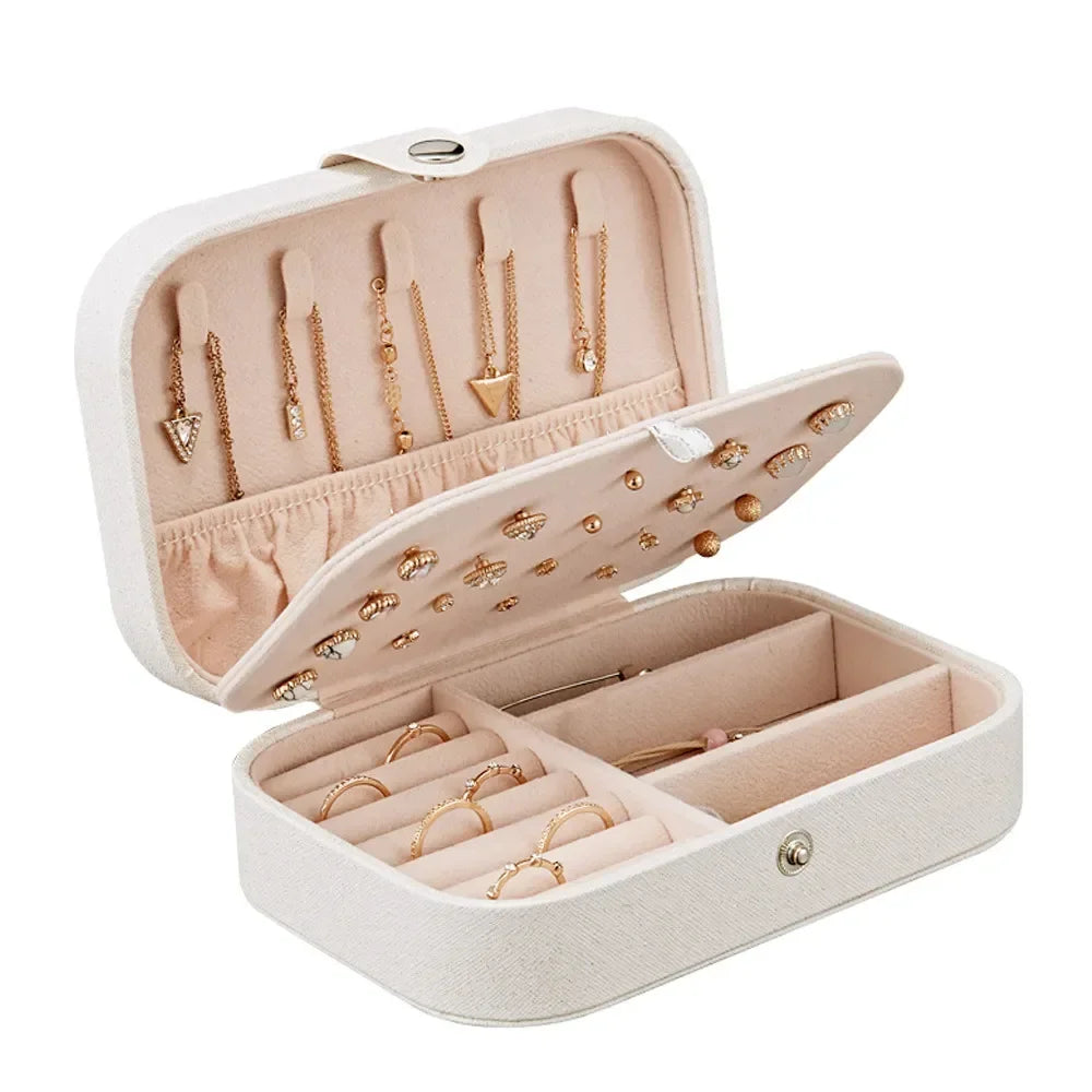 Portable Jewelry Box Jewelry Organizer Display Travel Jewelry Case Boxes Button Leather Storage Zipper Jewelers