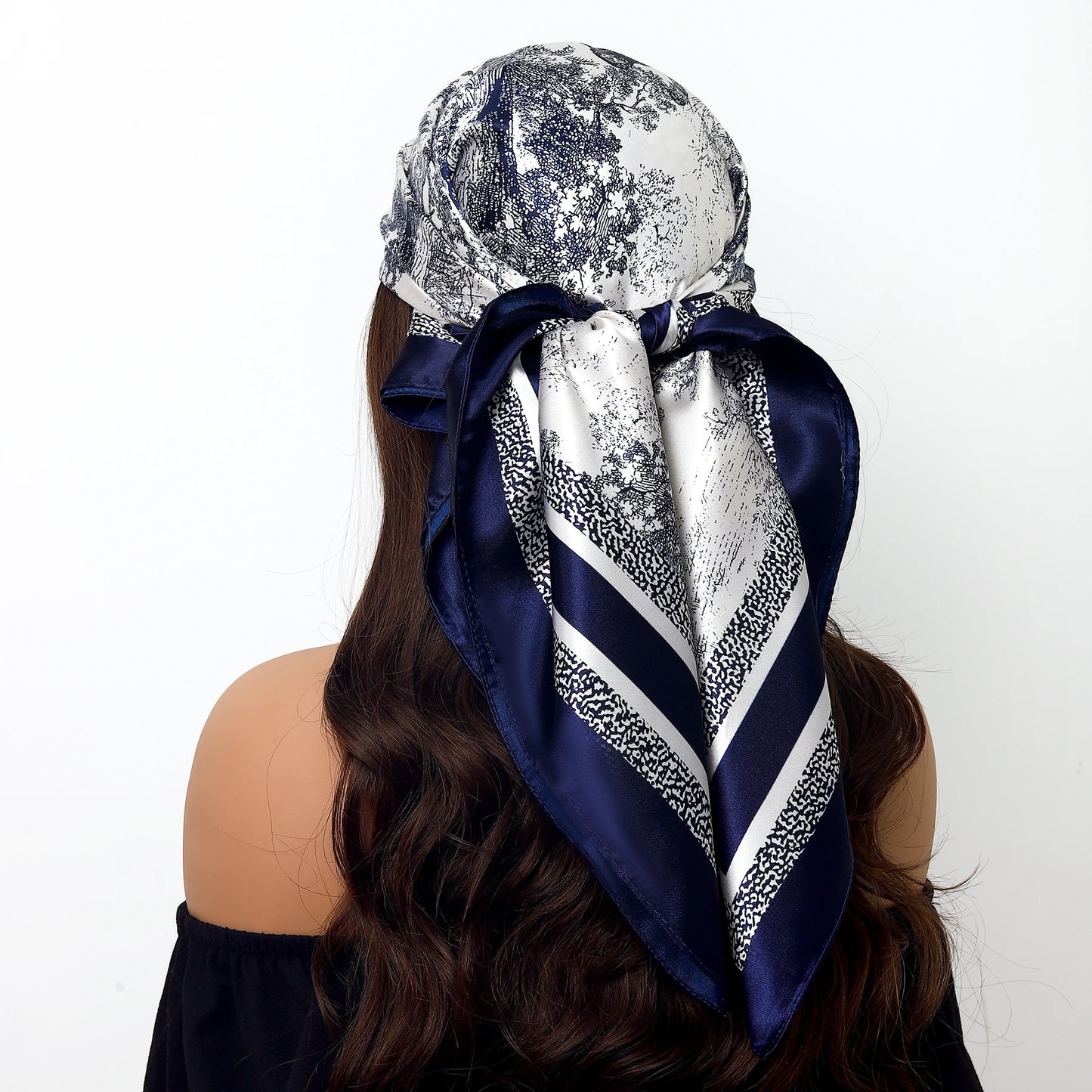 Fashion Square Silk Scarf Women Headband 90*90cm Print Neck Scarfs Office Hair Band Hand Kerchief Female Bandana Headwear