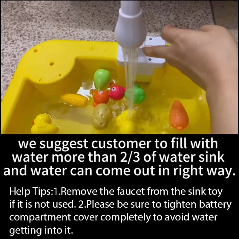 Kids Kitchen Sink Toys Electric Dishwasher Playing Toy With Running Water