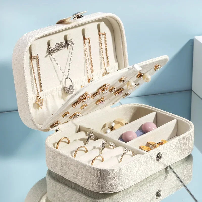 Portable Jewelry Box Jewelry Organizer Display Travel Jewelry Case Boxes Button Leather Storage Zipper Jewelers