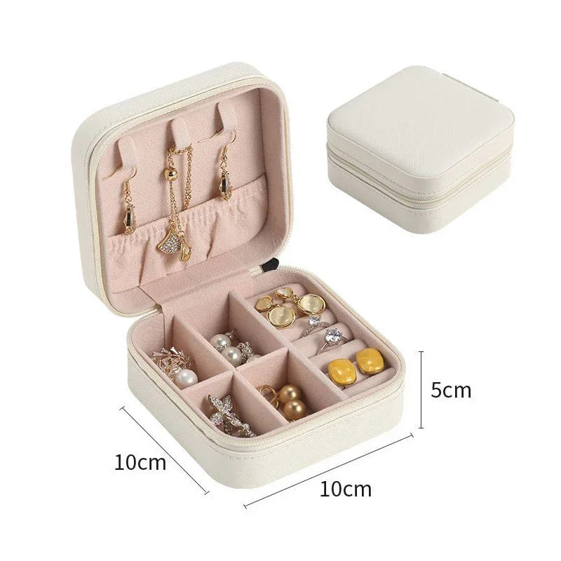 Portable Jewelry Box Jewelry Organizer Display Travel Jewelry Case Boxes Button Leather Storage Zipper Jewelers