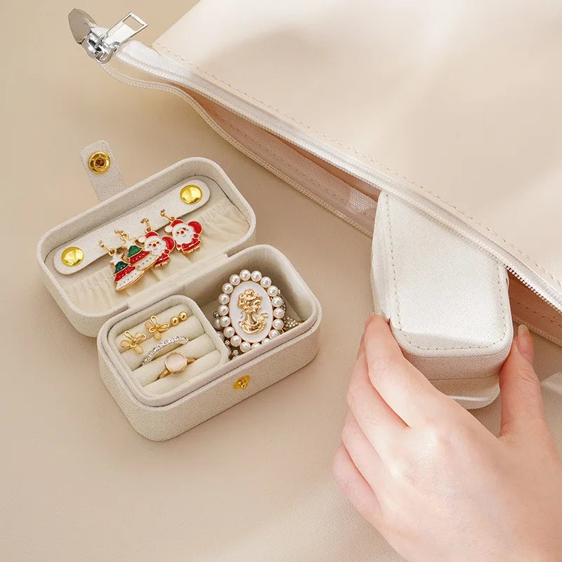 Exquisite Pu Leather Jewelry Box Simple Ring Necklace Earrings Storage