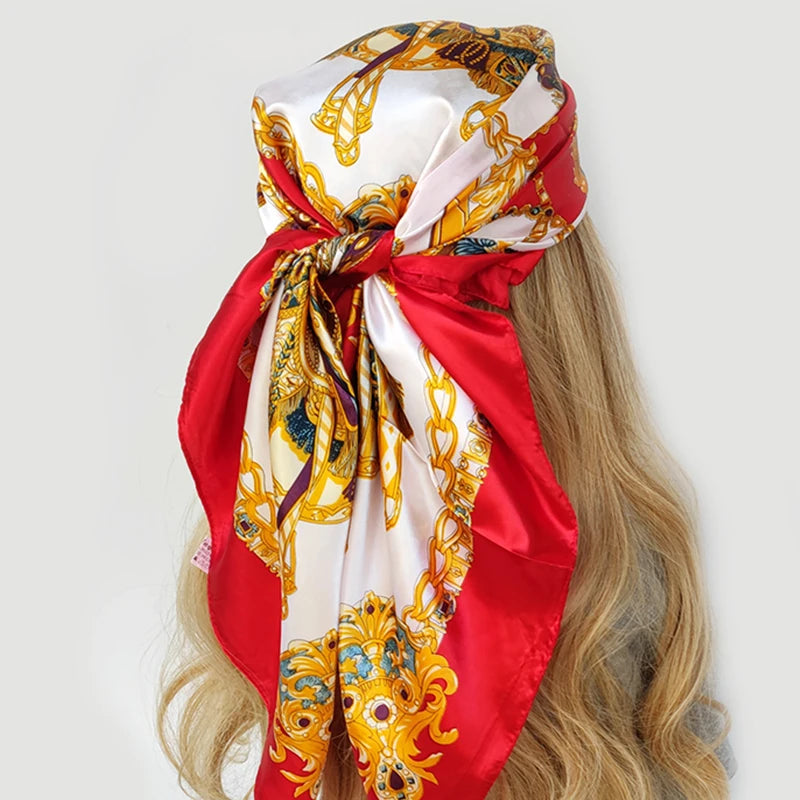 New 90*90cm Retro Brand Women Silk Scarf Bandanna Fashion Bohemian Pattern Square Hijab Lady Wrap Headband foulard muffler