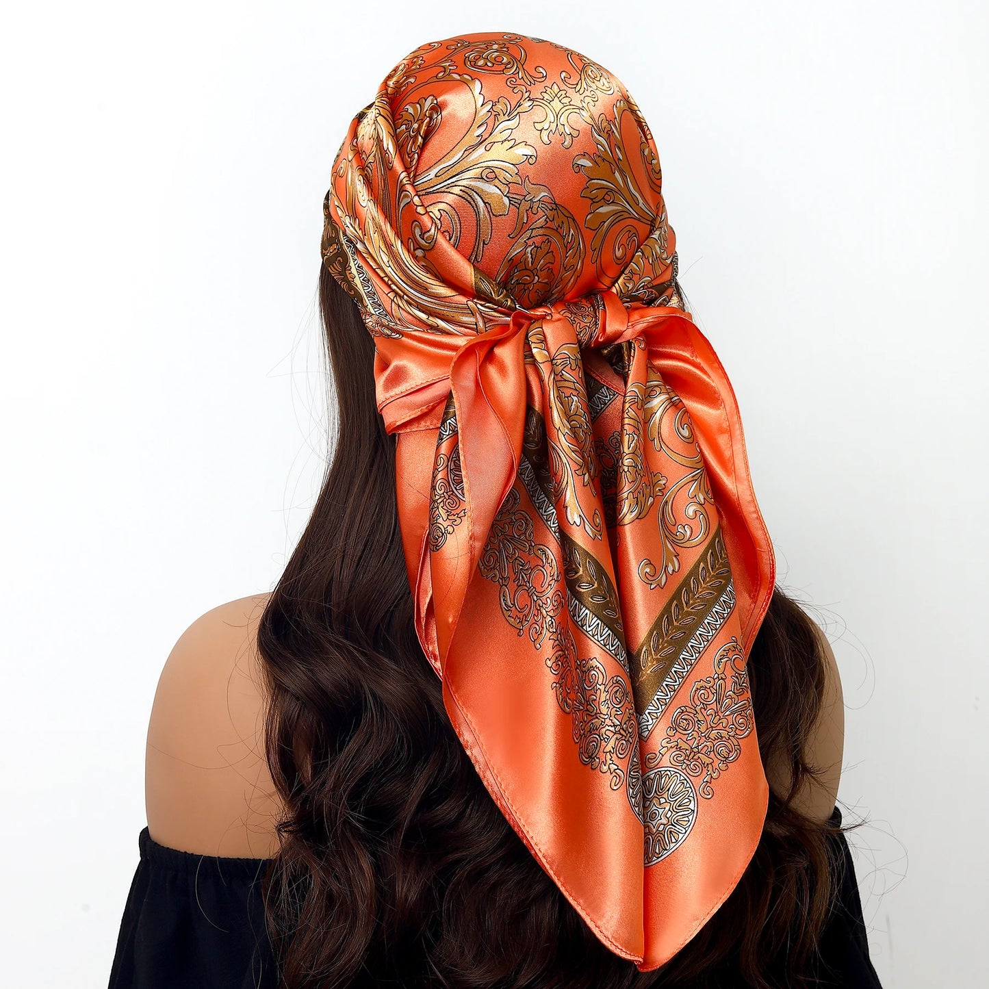Fashion Square Silk Scarf Women Headband 90*90cm Print Neck Scarfs Office Hair Band Hand Kerchief Female Bandana Headwear