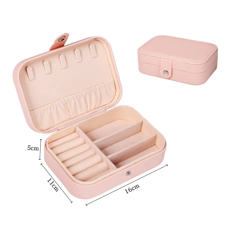 Portable Jewelry Box Jewelry Organizer Display Travel Jewelry Case Boxes Button Leather Storage Zipper Jewelers