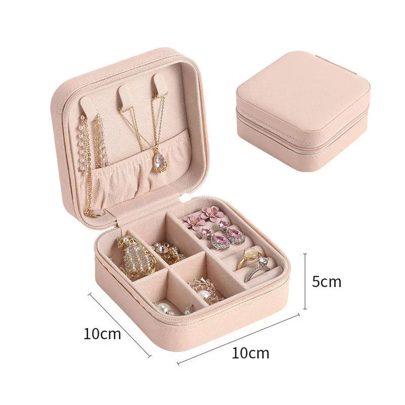Portable Jewelry Box Jewelry Organizer Display Travel Jewelry Case Boxes Button Leather Storage Zipper Jewelers