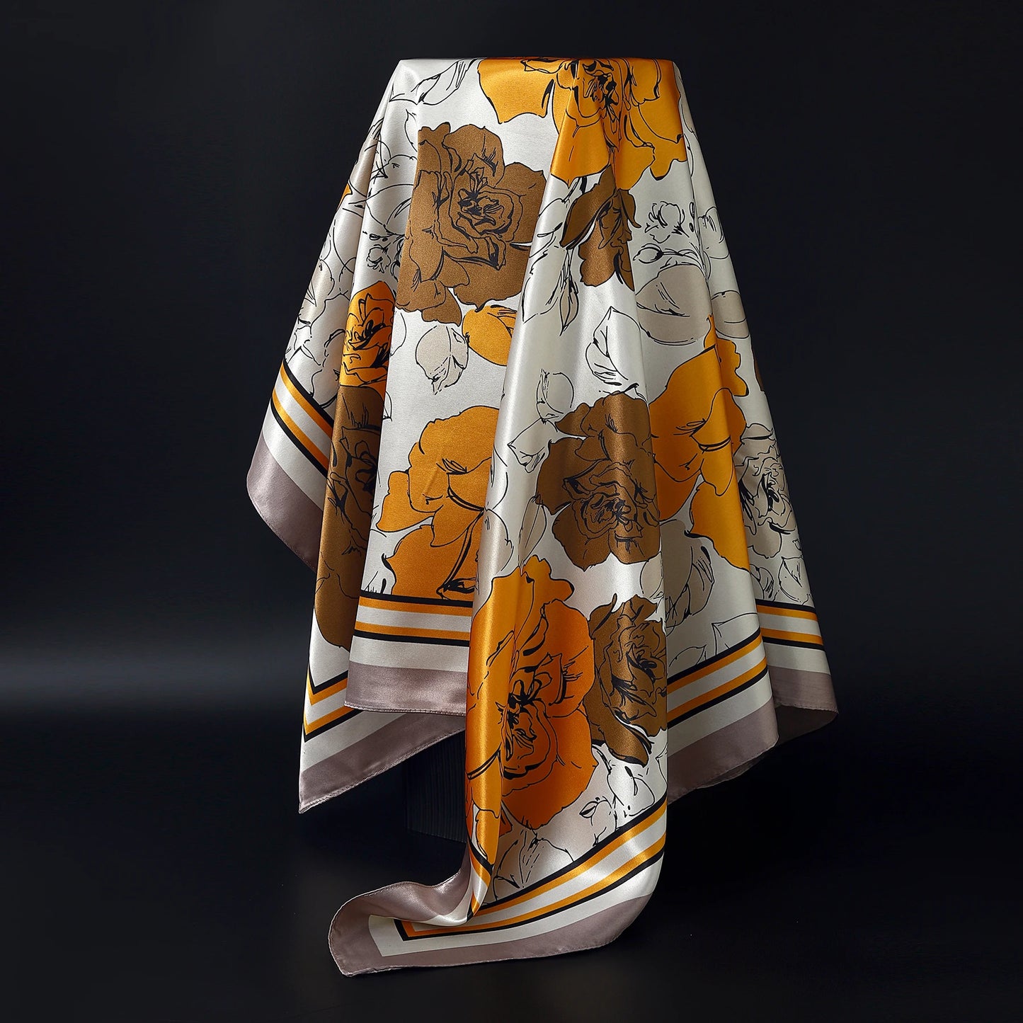 Fashion Square Silk Scarf Women Headband 90*90cm Print Neck Scarfs Office Hair Band Hand Kerchief Female Bandana Headwear