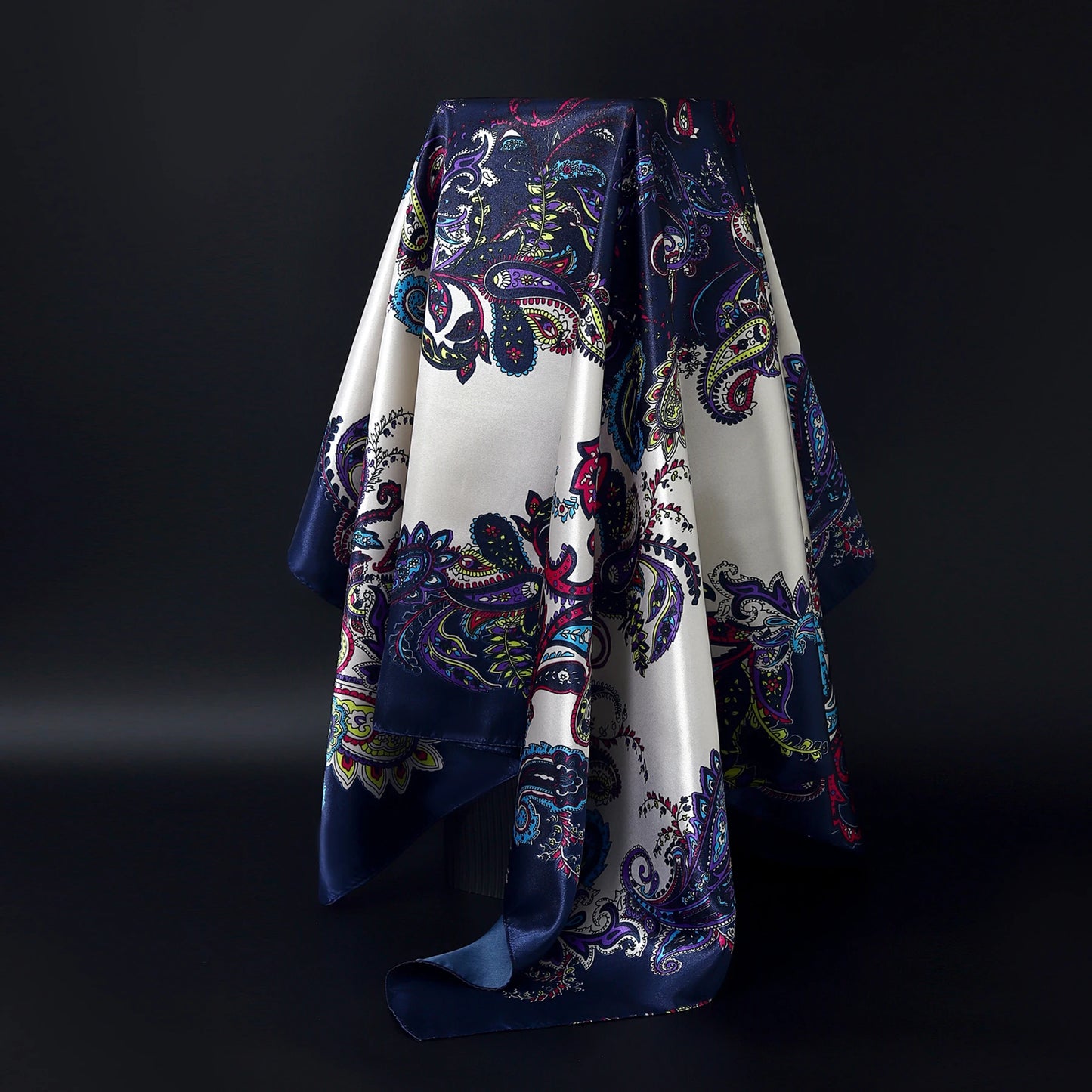 Fashion Square Silk Scarf Women Headband 90*90cm Print Neck Scarfs Office Hair Band Hand Kerchief Female Bandana Headwear