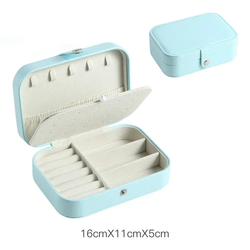 Portable Jewelry Box Jewelry Organizer Display Travel Jewelry Case Boxes Button Leather Storage Zipper Jewelers