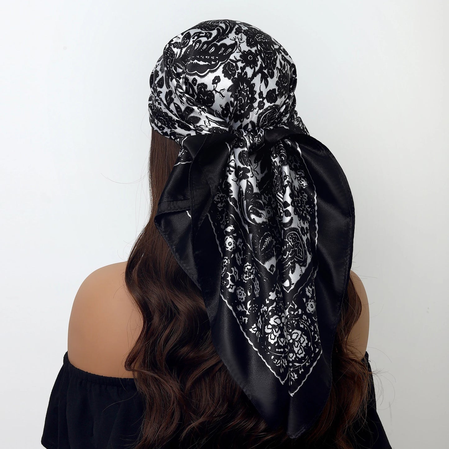 Fashion Square Silk Scarf Women Headband 90*90cm Print Neck Scarfs Office Hair Band Hand Kerchief Female Bandana Headwear