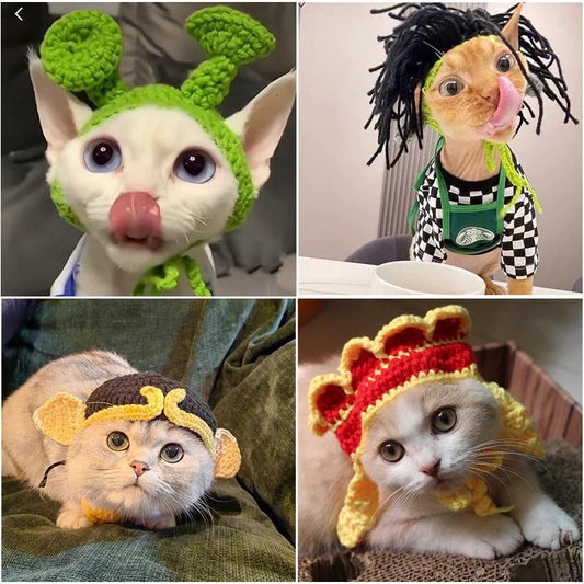 Pet Knitted Headgear Cats Dogs Knitted Hats cospaly Props Cute Headwear Funny Transformer Clothing
