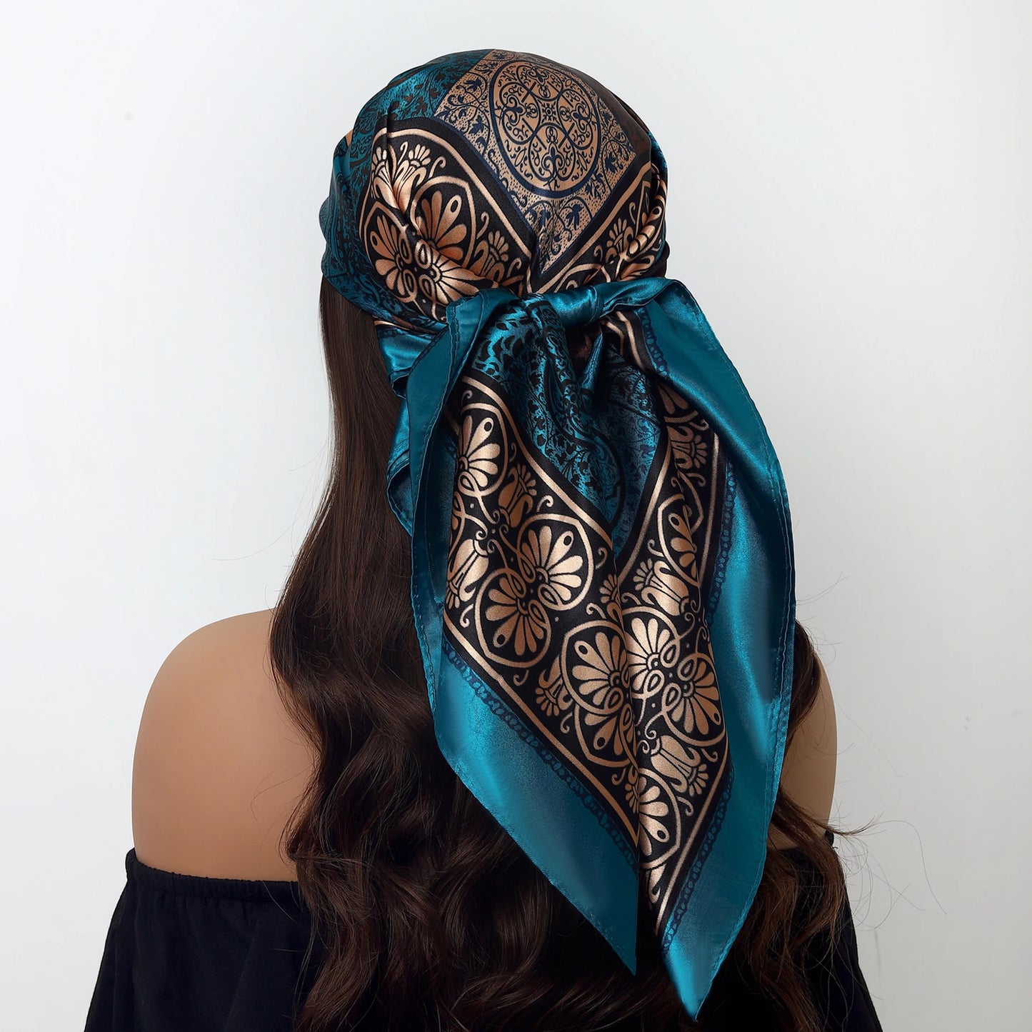 Fashion Square Silk Scarf Women Headband 90*90cm Print Neck Scarfs Office Hair Band Hand Kerchief Female Bandana Headwear