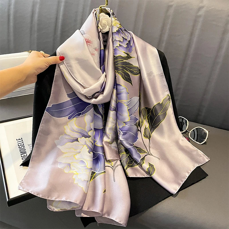 Elegant Silk Scarf for Women – Floral Hijab & Head Wrap