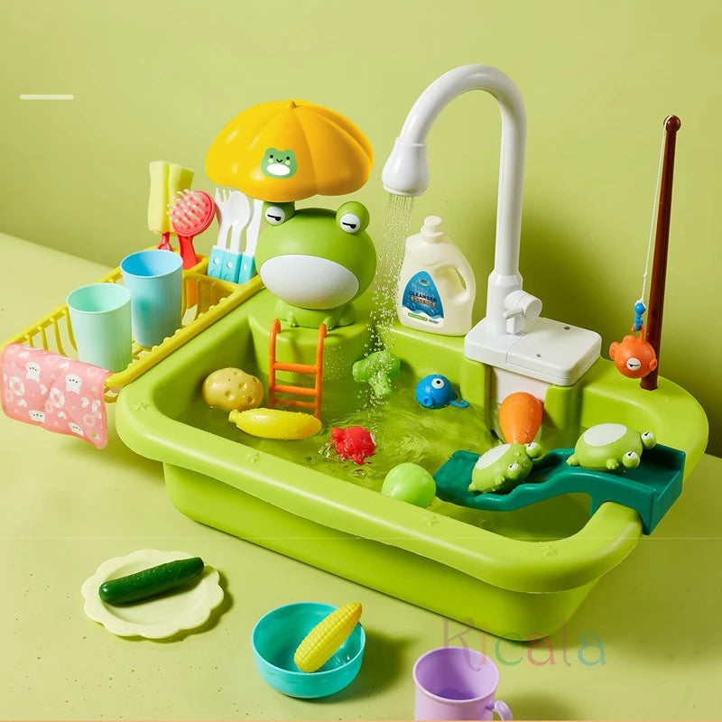 Kids Kitchen Sink Toys Electric Dishwasher Playing Toy With Running Water