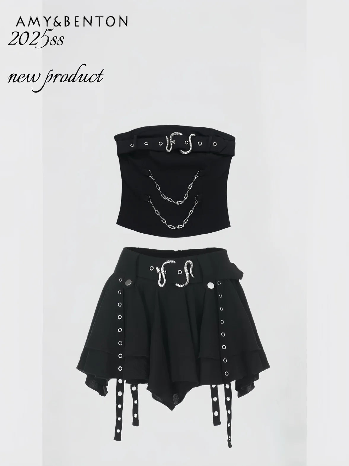 Snake Splicing Chain Tub Top High Waist Slim Mini Skirt Two Piece Sets Womens Outifits