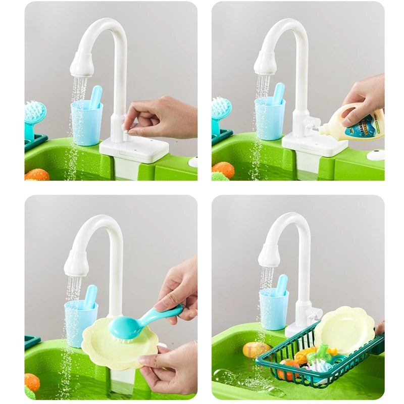 Kids Kitchen Sink Toys Electric Dishwasher Playing Toy With Running Water