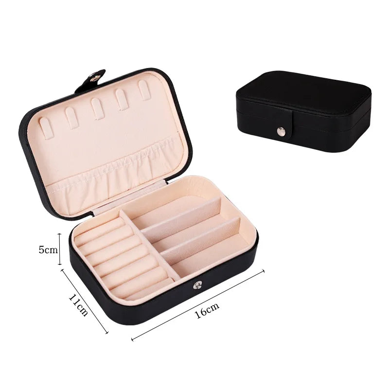 Portable Jewelry Box Jewelry Organizer Display Travel Jewelry Case Boxes Button Leather Storage Zipper Jewelers