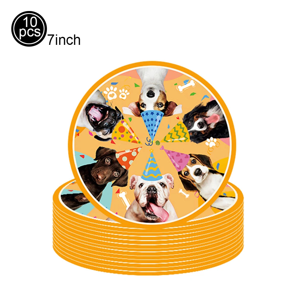 Cartoon Dog Birthday Party Decoration Disposable Dinnerware Cup Plate Napkin Kinves for Dogs Theme Party Supplies Baby Shower