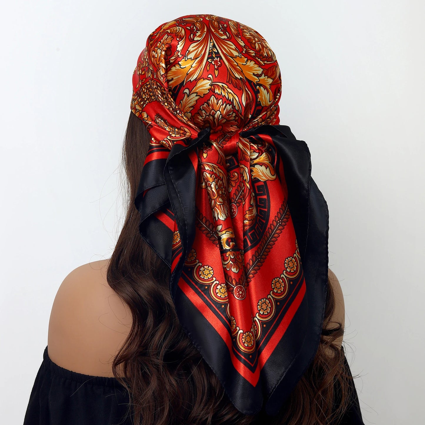 Fashion Square Silk Scarf Women Headband 90*90cm Print Neck Scarfs Office Hair Band Hand Kerchief Female Bandana Headwear