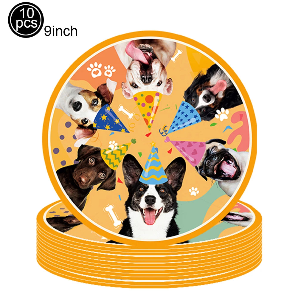 Cartoon Dog Birthday Party Decoration Disposable Dinnerware Cup Plate Napkin Kinves for Dogs Theme Party Supplies Baby Shower