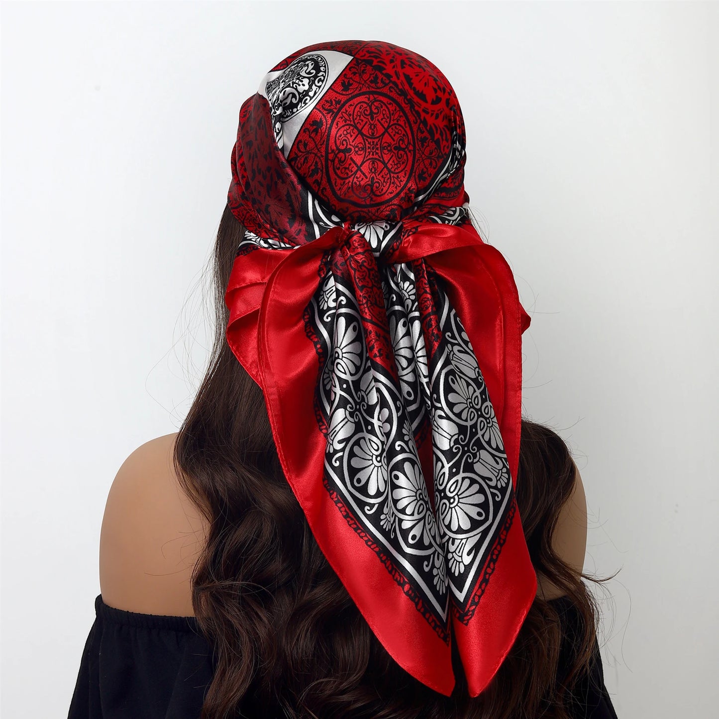 Fashion Square Silk Scarf Women Headband 90*90cm Print Neck Scarfs Office Hair Band Hand Kerchief Female Bandana Headwear