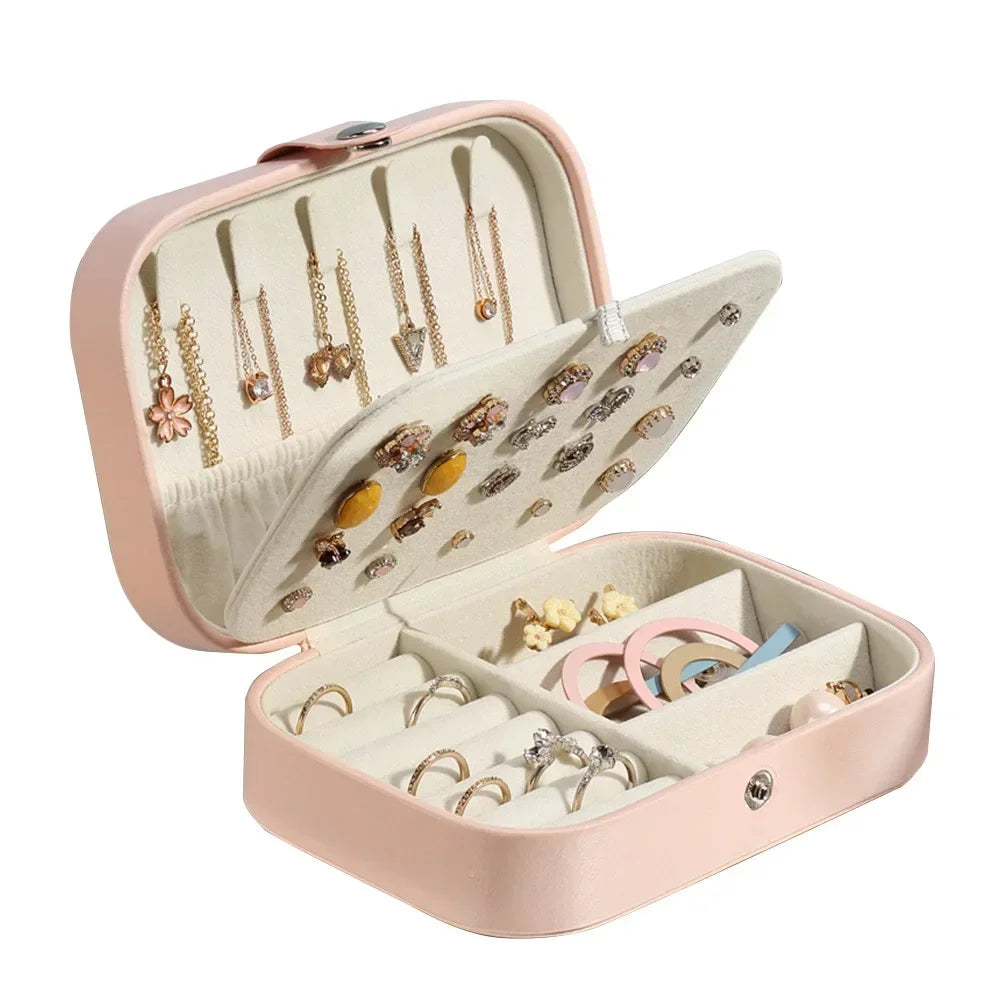 Portable Jewelry Box Jewelry Organizer Display Travel Jewelry Case Boxes Button Leather Storage Zipper Jewelers