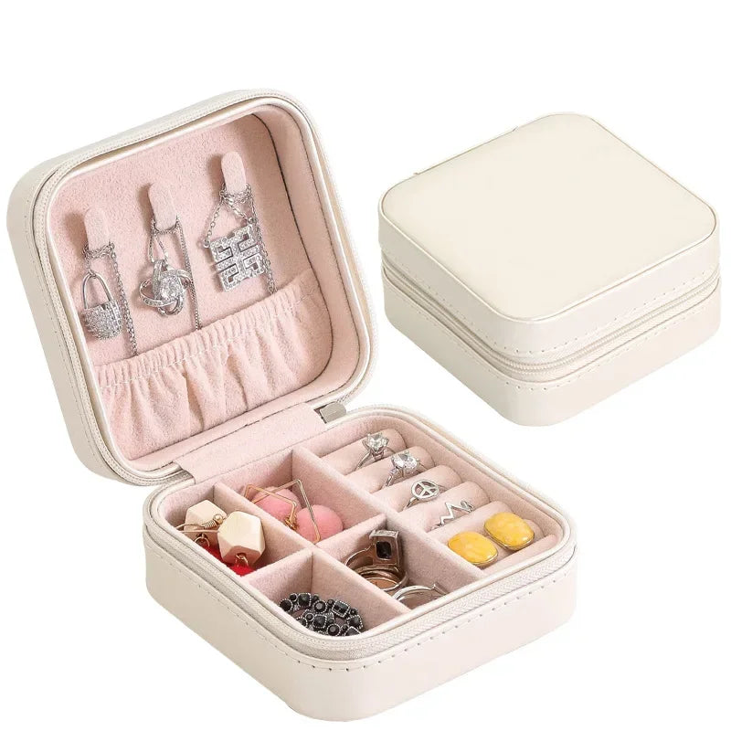 Portable Jewelry Box Jewelry Organizer Display Travel Jewelry Case Boxes Button Leather Storage Zipper Jewelers