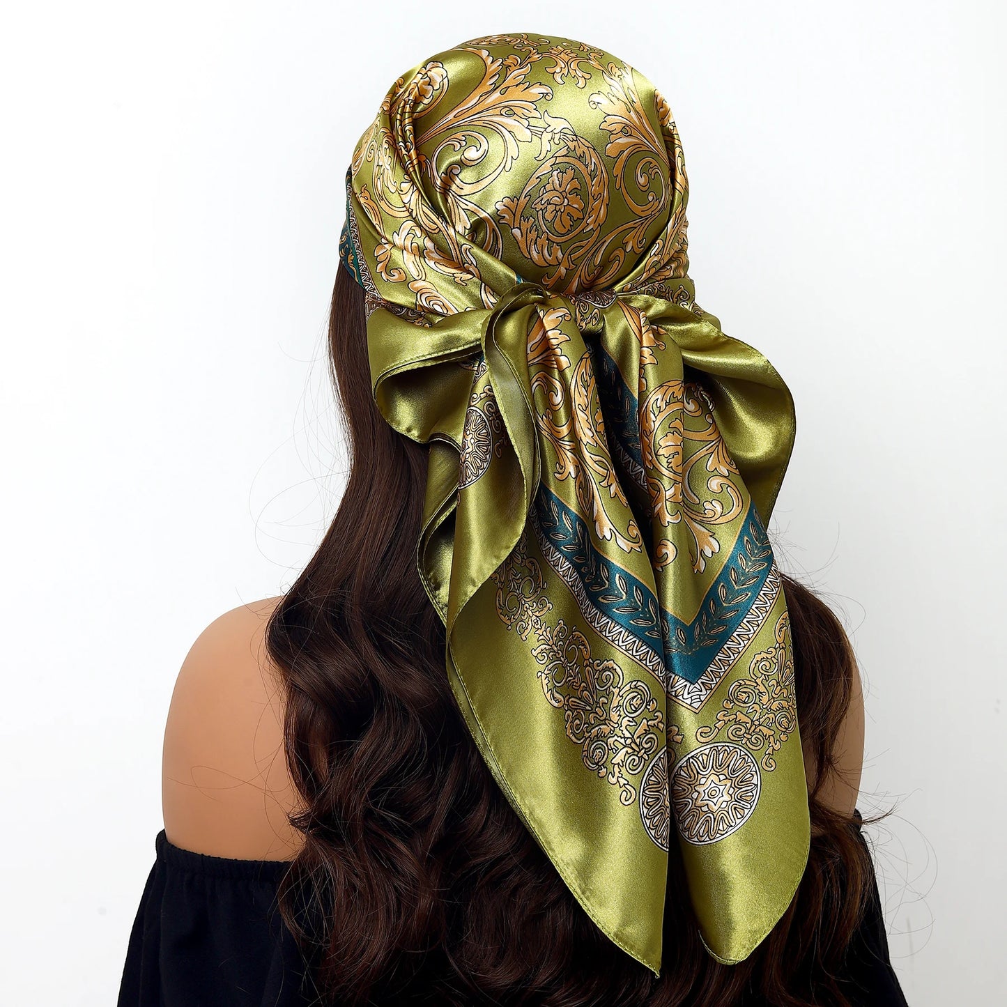 Fashion Square Silk Scarf Women Headband 90*90cm Print Neck Scarfs Office Hair Band Hand Kerchief Female Bandana Headwear