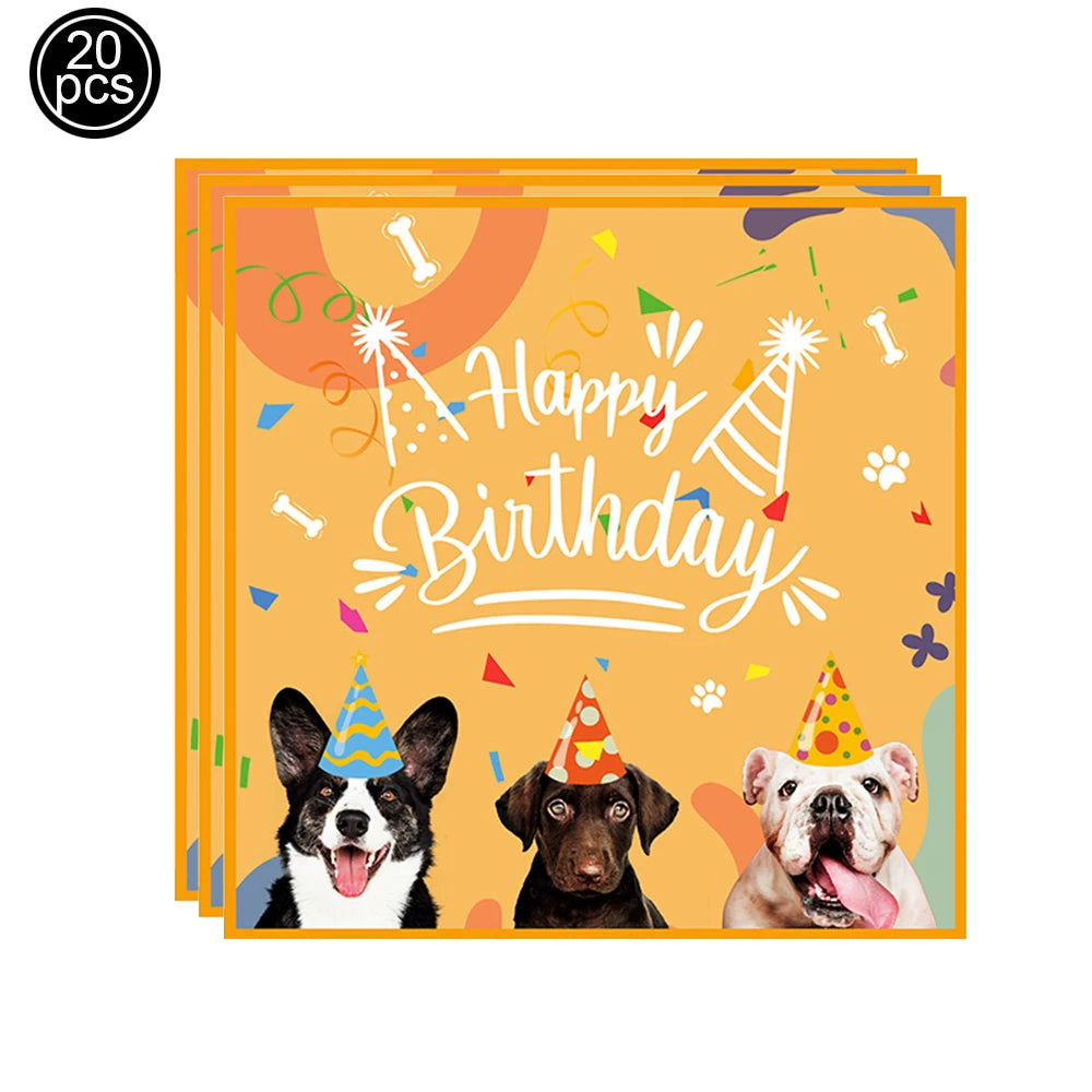 Cartoon Dog Birthday Party Decoration Disposable Dinnerware Cup Plate Napkin Kinves for Dogs Theme Party Supplies Baby Shower