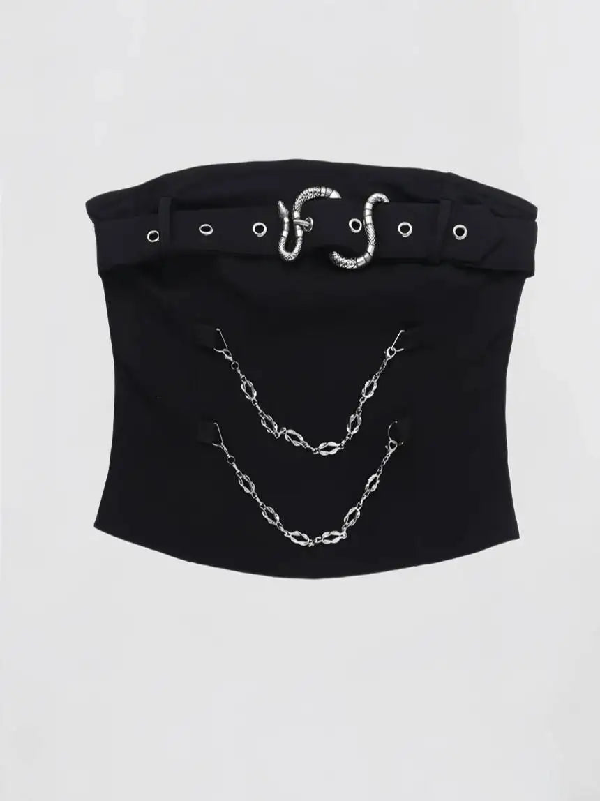 Snake Splicing Chain Tub Top High Waist Slim Mini Skirt Two Piece Sets Womens Outifits