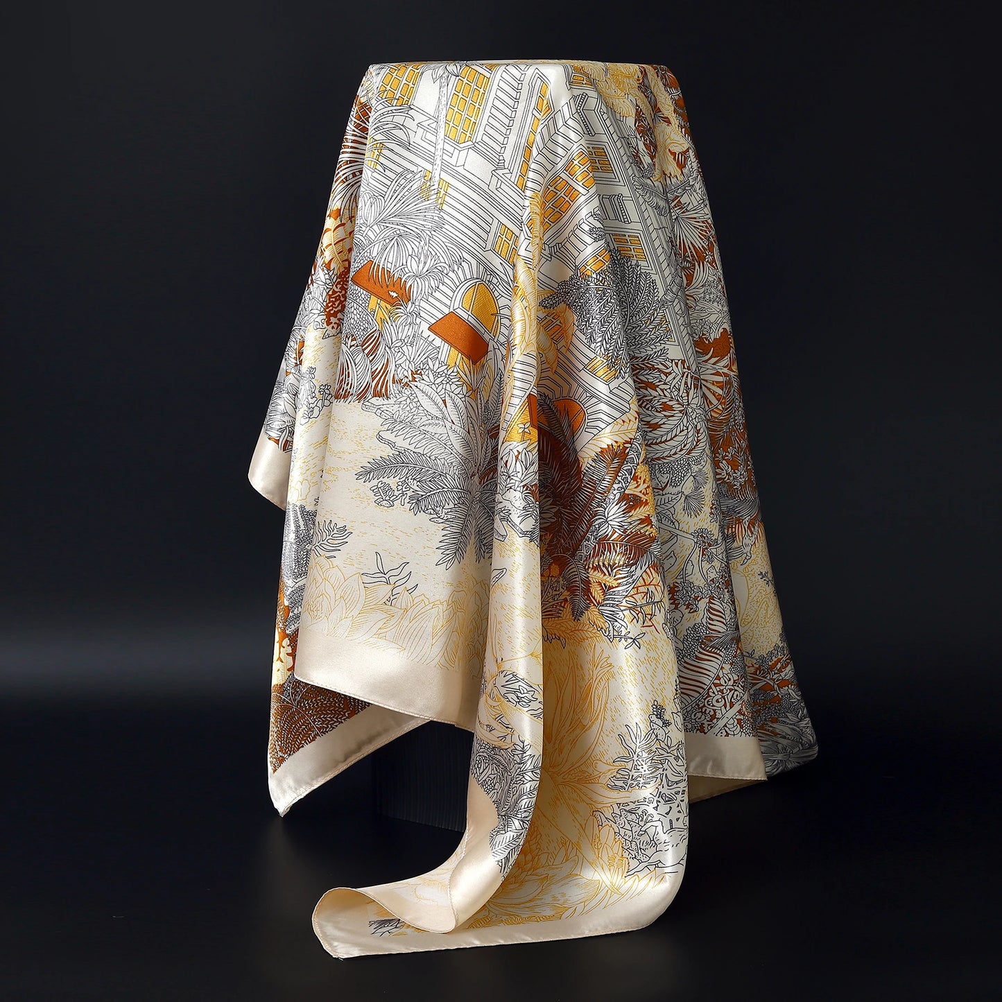 Fashion Square Silk Scarf Women Headband 90*90cm Print Neck Scarfs Office Hair Band Hand Kerchief Female Bandana Headwear