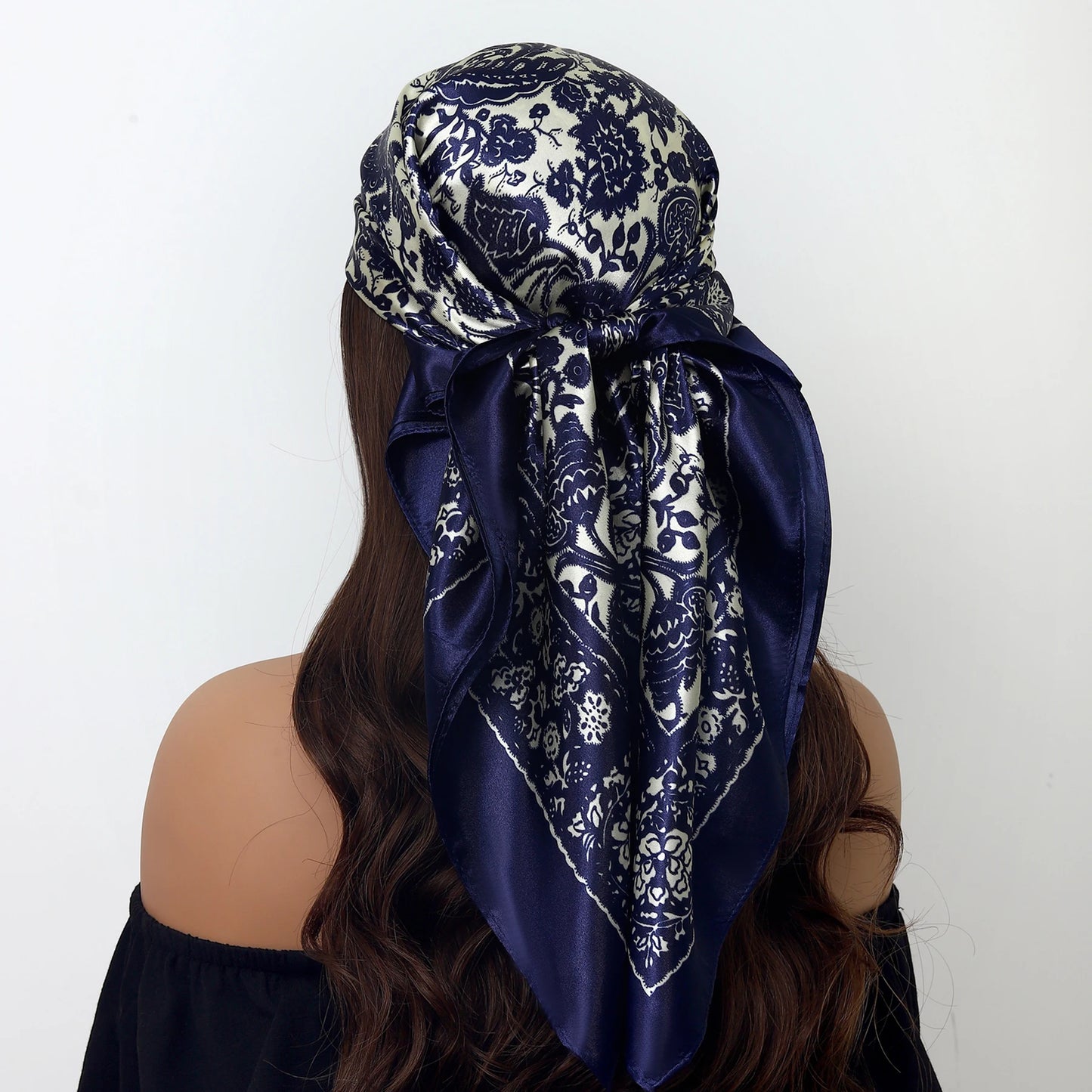 Fashion Square Silk Scarf Women Headband 90*90cm Print Neck Scarfs Office Hair Band Hand Kerchief Female Bandana Headwear