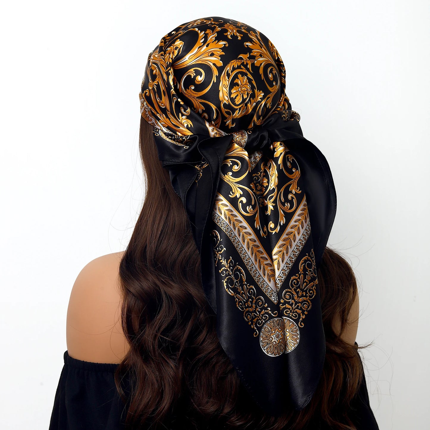 Fashion Square Silk Scarf Women Headband 90*90cm Print Neck Scarfs Office Hair Band Hand Kerchief Female Bandana Headwear