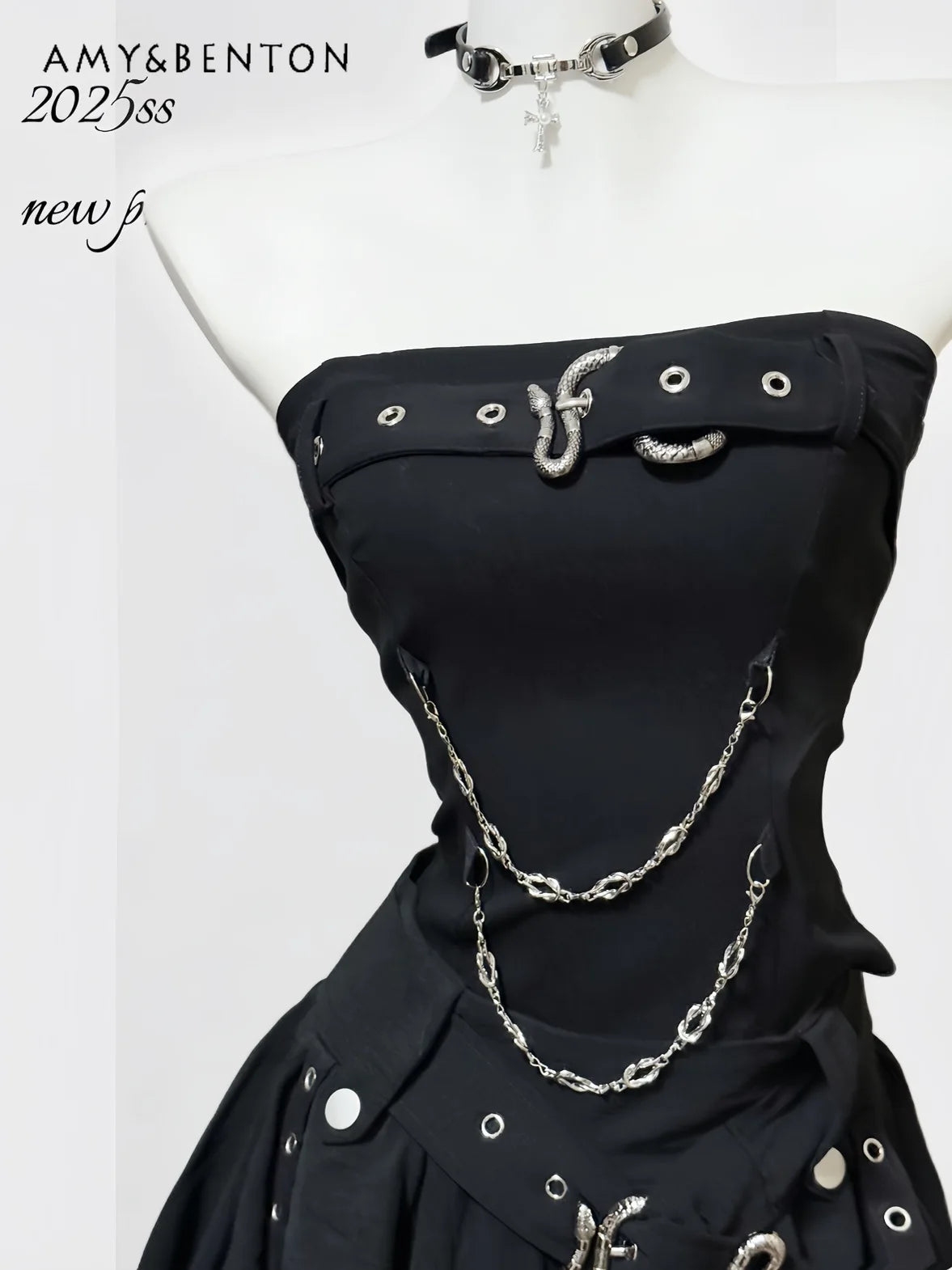 Snake Splicing Chain Tub Top High Waist Slim Mini Skirt Two Piece Sets Womens Outifits