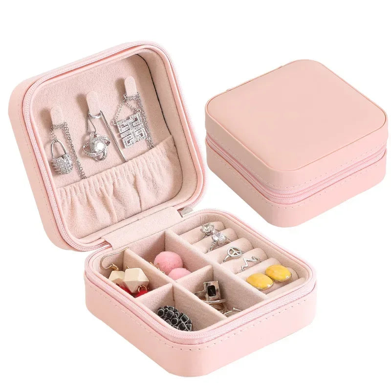 Portable Jewelry Box Jewelry Organizer Display Travel Jewelry Case Boxes Button Leather Storage Zipper Jewelers